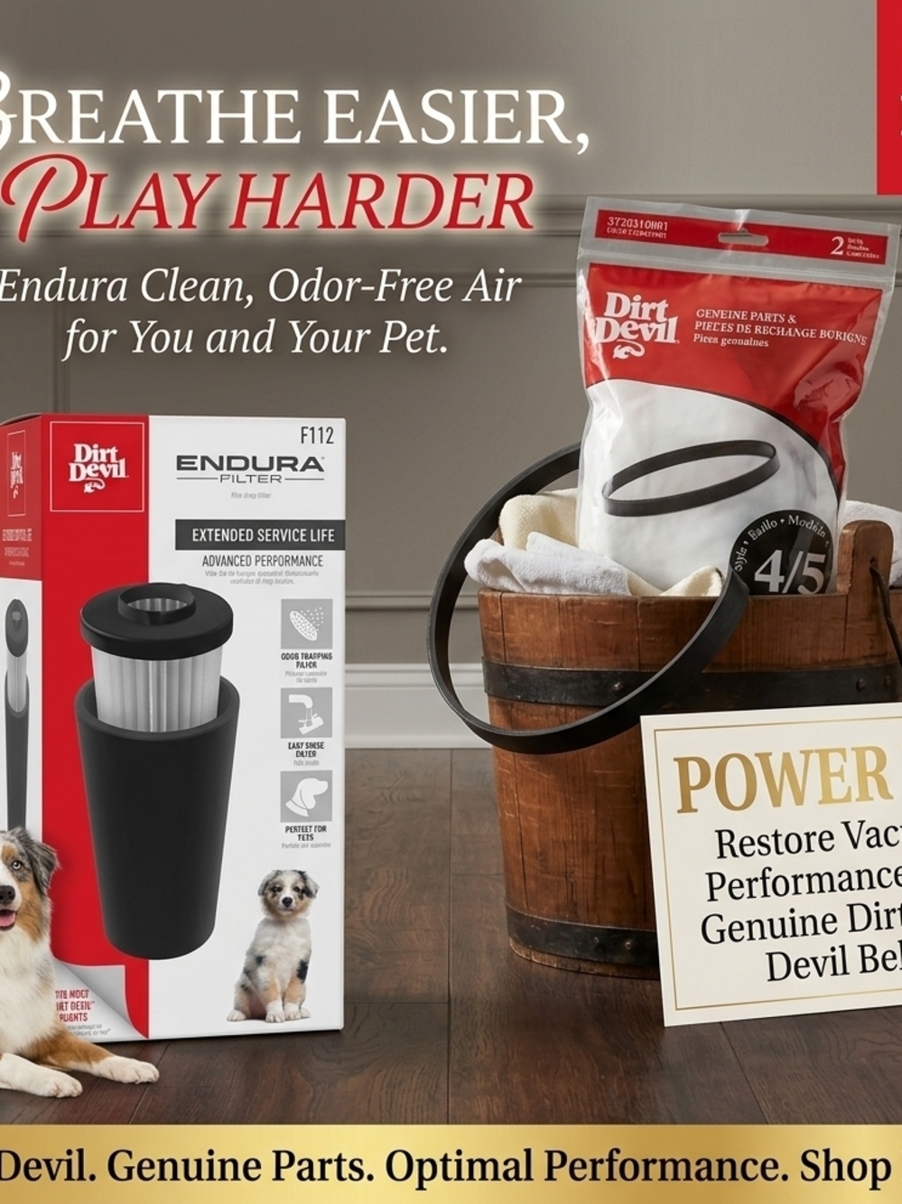 Dirt Devil Maintenance Bundle: F112 Endura Filter & Style 4/5 Belts (2-Pack Set)